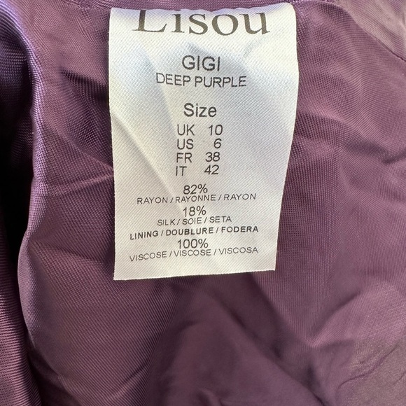 LISOU Gig Ruffle Long Sleeve violet purple Velvet Dress 6 NWT - Picture 13 of 14
